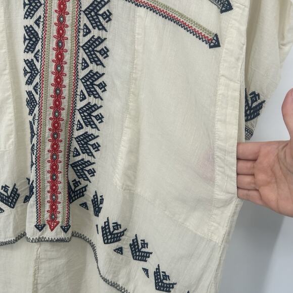 Johnny Was Biya Boho Tunic Top Cream Embroidered Pockets Hippie Sheer Size L - Picture 5 of 10